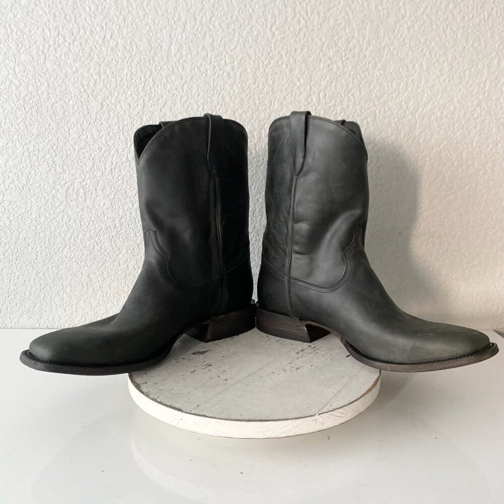 Lane Mens Black Cowboy Boots 15 D Genuine Leather Western Casual Square Toe EUC - Picture 7 of 11